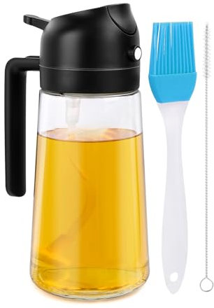Pulverizador de aceite, botella de aceite para aceite comestible, función 2 en 1, botella pulverizadora de aceite de oliva y dispensador automático, potente atomización, botella de aceite de cristal,