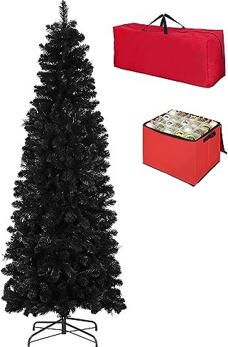 Totò Piccinni Albero di Natale Artificiale Folto, Effetto Realistico, Facile Montaggio, Ignifugo con Borsone e Porta Palline (210 cm, NOEL Slim Nero)