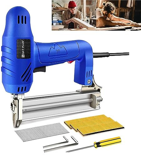 Pistola de clavos eléctrica 2 en 1, pistola de grapas con seguridad de contacto, pistola de clavos eléctrica resistente de calibre 18 de 15-32 mm para proyectos de bricolaje de tapicería, carpintería