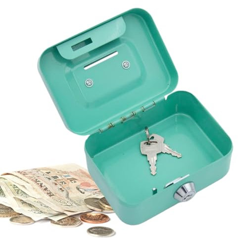 Small Lock Box | Metal Cash Box with Key | Lockable Storage Money Box, Safe Money Saving Box Coin Storage Tin for Kids
