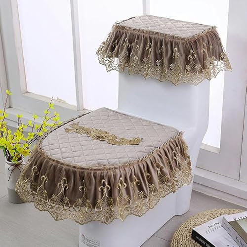 NANZU 3pcs/Set Lace Embroidery Gold Rose Flower Soft Toilet Lid & Tank Covers Toilet Seat Cover Pads Cushion Zipper -Typ