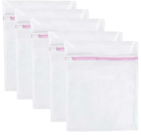 5PCS Laundry Bags 30x40cm Mesh Laundry Bag for Washing Machine Reusable Durable Washing Machine Bags with Zip for Clothes,Hosiery,Underwear,Bra,Lingerie Baby Clothes(White)