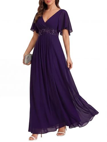 Ever-Pretty Women's Chiffon V Neck Short Sleeves Appliques Formal Evening Dresses Bridesmaid 01960