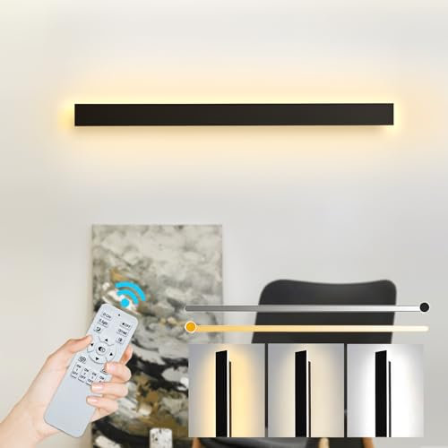 ZTWLEED LED Wandleuchte Innen Dimmbar,32W Wandlampe mit Fernbedienung 2.4GHz,10-100% Helligkeitseinstellung Wandleuchte Schwarz für Schlafzimmer Wohnzimmer Korridor Treppenhaus,80CM 110-240V