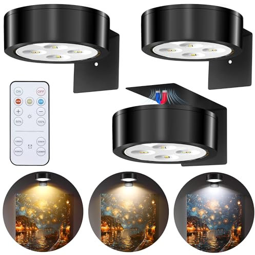 3 Pezzi Luce per Quadri, Luci LED a Batteria con Telecomando, 3 Modalità di Illuminazione Dimmerabili e Timer, Magnetiche Lampada per Quadri, per Soggiorno, Camera da Letto, Studio - Nero