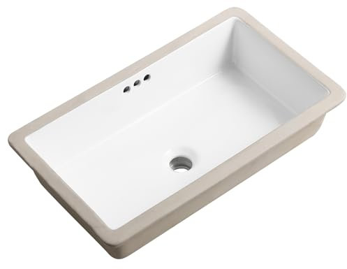 61 cm Unterbau-Waschbecken, rechteckig, Unterbauspüle, Keramik, Unterbauspüle mit Überlauf, 55,4 x 35,6 cm, Weiß