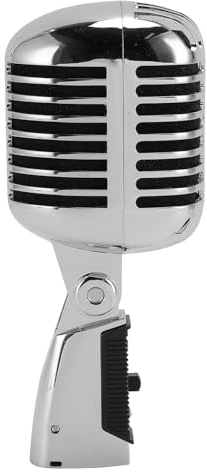GOWENIC Microfono Dinamico Vintage, Microfono Stile retrò Classico, Microfono per Voce Dinamico retrò Cardioide Direzionale in Lega di Zinco Autotensionante per Feste KTV (SILVER)