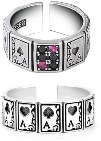 Reccisokz 2 Stück Spielkartenring Männer Ring, Edelstahl Silber Matt Poliert Keltischer Knoten Vintage Biker Ringe Set für Herren