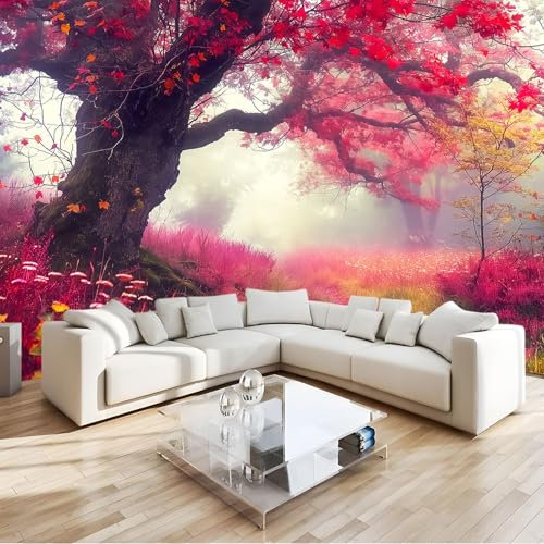 Fototapete Natur Herbst Wald Rote Blätter 350x256 cm Tapete Fototapeten Vlies Tapeten Vliestapete Wandtapete Moderne Wand Schlafzimmer Wohnzimmer Wand tapete