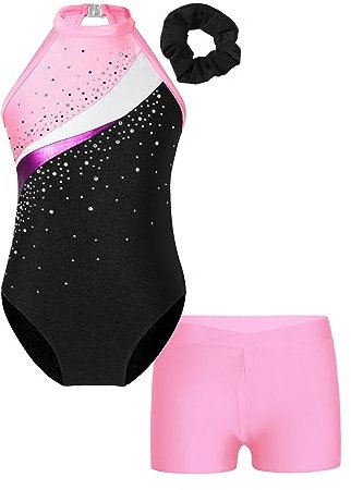 iiniim Bambina Body Ginnastica Artistica con Senza Maniche e Pantaloncino Body Danza Ritmica Costume Balletto Bambina Rosa 5-6 anni