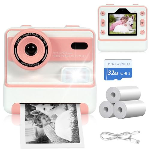 Instant Print Camera for Kids: 48MP Kids Camera with 2.4-inch IPS Screen, Includes 1 Roll Thermal Print Paper, 32G TF Card
