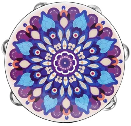 JEWEDECO Handtrommel Tamburin mit Reihen Schellen Musikinstrument für Erwachsene und Tragbare Percussion für Musikpädagogik und Freizeitaktivitäten Mandala-design