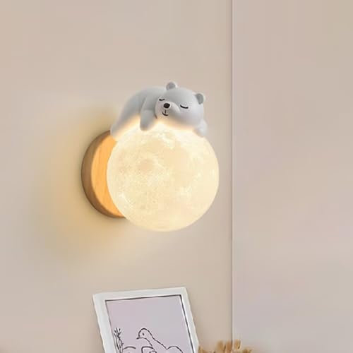 Wandlampe mit schlafendem Bären und Mond, Cartoon-Mond-Wandlampe, warme Wandleuchte, dekorative Wandleuchte, Lampenschirm für Schlafzimmer, Wohnzimmer, Flur