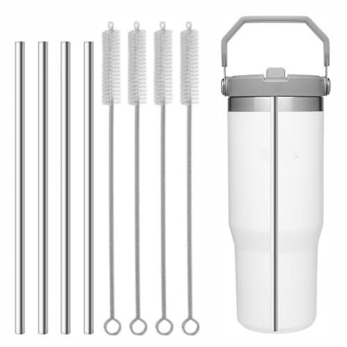 Metal Replacement Straw Fit for Stanley Iceflow 30oz,Reusable Stainless Steel Drinking Straw with 4Pcs Straw Cleaner Brush Compatible with Stanley IceFlow Flip 30oz Tumbler