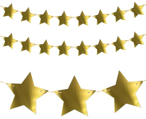 Oblique Unique Stern Girlande Banner mit Sternen als Deko für Weihnachten Geburtstag Jubiläum Baby Shower Party Hängedeko Gold