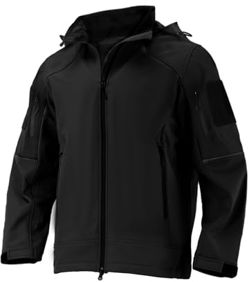 Flyplus Softshelljacke Wasserdicht Atmungsaktiv Übergangsjacke für Herren, Fleece-gefütterter Regenjacke, Winddichter, Warmer Outdoorjacke mit Kapuze für Wandern Camping Fahrrad