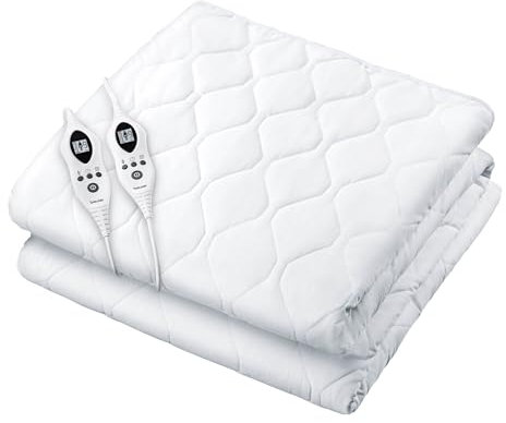 Beurer UWB70 Beheizter Matratzenschutz für Doppelbett, elektrischer Matratzenbezug mit getrennter Fuß-/Körperwärme, automatische Abschaltung, 9 Heizstufen, Schutz