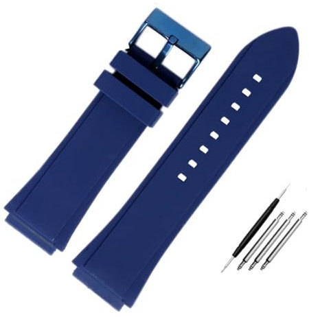 AMAUPCKCA Bracelet de Montre en Caoutchouc 22mm, Couleur Bleue, en Caoutchouc de Silicone, for Guess W0247G3 W0040G3 W0040G7, Bracelet de Montre de Sport de Marque(Black Blue Buckle)
