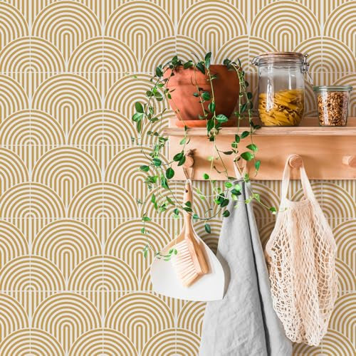 Fliesenaufkleber Brauner Streifen Pvc Klebefliesen Küche,Wasserfest Klebefliesen Fliesenaufkleber Bad,Diy Selbstklebende Fliesen Für Bad & Küche,Küchenrückwand Selbstklebend 10 Stück(20x20cm)