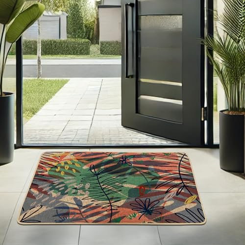 Fußmatte mit Frühlingsblumen, bunte Farne, Fußmatte für Außen- und Inneneingang, moderne Dekoration, Gummi, wasserdicht, rutschfest, staubabsorbierend, leicht zu reinigen, 73,2 x 43,2 cm