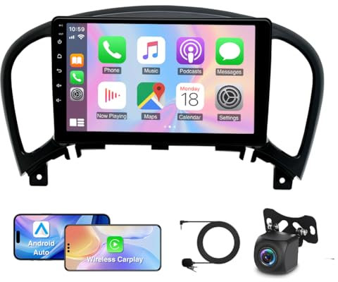 Slakerbe Android 13 Double Din Car Stereo Radio Compatible with Nissan for Juke 2010-2014,9 Inch Touch Screen 2G+32G Wireless Carplay/Android Auto GPS Navigation Bluetooth FM WiFi Mirror Link