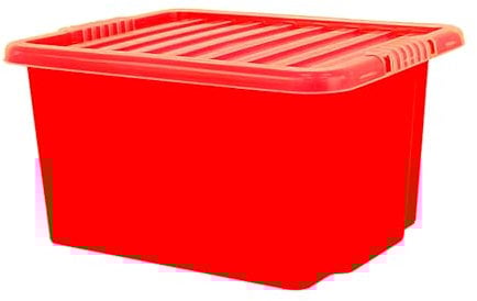 Pemienterprize Ltd 24L Red Plastic Containers with Lids Stackable Cupboard Organising Crates Toys Shoes Stationery Tools Storage Boxes for Garage Office Kitchen Garden