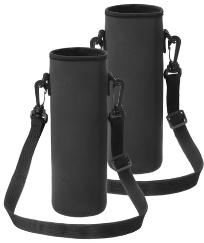 sourcing map 2pcs Neoprene Water Bottle Sleeve with Strap, 40 oz Insulated Water Glass Bottle Carrier Bag Collapsible Drink Bottle Sleeve Cover Holder with Handle, Black