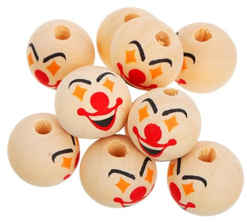 KONTONTY 10 Stück 20mm Holzperlen Clown Gesicht Kinder Selbstgemacht Schmuckhölzer Für Armbänder Halsketten Ohrringe Bastelspaß Und Familienaktivitäten