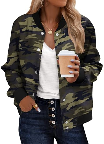 Zeagoo Women's Varsity Jacket Lightweight Bomber Jackets Casual Moto Fashion Baseball Spring School Outfits for Teachers Army Camo
