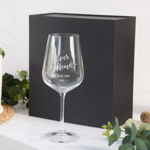 Wanapix | Copa de Vino Personalizada | Estuche de Regalo Incluido | Copa de Cristal Grabada para Vino | Regalo Día de la Madre | Copa de Cristal | Súper Mamá