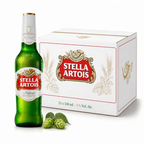 Stella Artois Lagerbier – 24 x 0,33 l Flaschen – Belgisches Bier – 5,0 % Vol. – inkl. Haus der Biere Berlin Bierdeckel