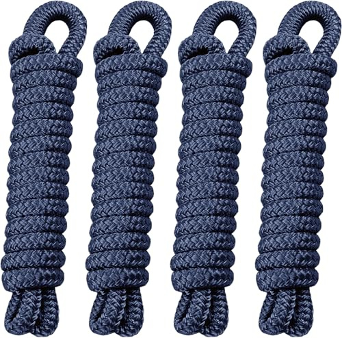 Fender Lines 3/8 Inch x 10 ft Premium Boat Fender Line with a 6 Eye, Double Braid Nylon Boat Rope for Tying Fenders and Docking Small Boats, Marine Grade Dock Lines - Navy Blue, 4 Pack