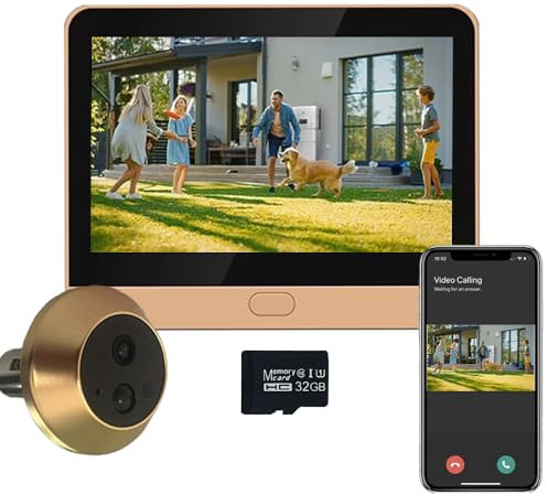 D3 Judas numérique à batterie 1296P avec microSD de 32 Go, vidéo judas sans fil avec écran couleur de 4,3 pouces, grand angle 140 °, 5000 mAh, WiFi 2,4 GHz, sans haut-parleur, détection de mouvement