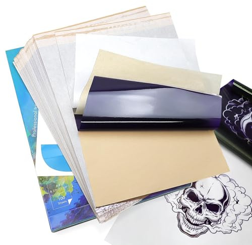 TATELF Tätowier Schablonenpapier 100 Blatt A4 Transferpapier | 4-lagig perforiertes Thermopapier leicht abreißbar, verwischungsfrei & hautverträglich für Tätowierer und Künstler
