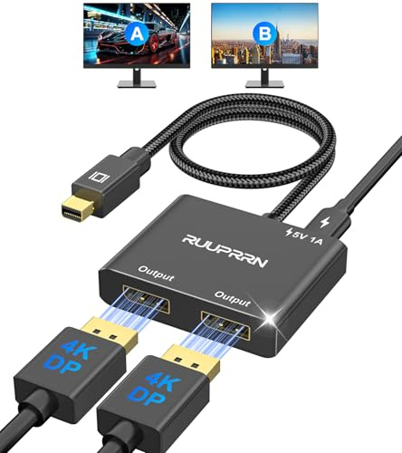 RUUPRRN Mini DisplayPort to Dual DisplayPort 1.4 Adapter, Single 8K60Hz,HDR