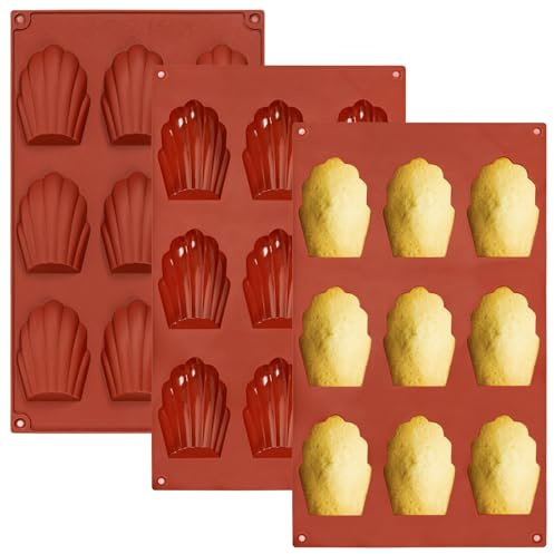 Lot de 3 Moule Madeleine Silicone, 9 Cavités Moule a Madeleine pour Chocolat, Biscuits, Chocolat, Bonbons, Pudding, Muffin | Moule à madeleine sans BPA, adapté pour la fabrication de madeleines, biscuits, chocolats, bonbons, puddings