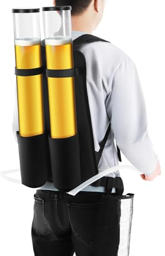2-Fach Wandmontierter Schnapsspender GeträNkespender, Acryl Rucksack, DoppelbehäLter für Bier und Wein, Transparent Schwarz,TrinksäUle BiersäUle Biertower Party Bier ZapfsäUle mit Zapfhahn