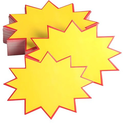 100 Pièces Étiquette de Vente au Détail en Papier, Étoile Vente Prix Étiquette, Etiquette Prix Fluorescent, pour Boutique Supermarché, 7 x 5cm