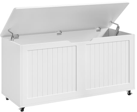 WOLTU Sitzbank mit Stauraum, Sitztruhe mit Deckel, 5 Rollen | 2 Sicherheitsscharnieren, 100x50,5x40 cm, für Schlafzimmer, Flur, Wohnzimmer, Weiß