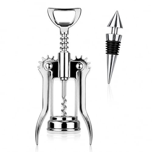 Wing Corkscrew with Wine Stopper, Premium Wine Bottle Opener with Dual-Lever Design, Zinc Alloy Multifunctional Waiter's Corkscrew, Easy-Grip Corkscrew for Home Bars and Wine Enthusiasts