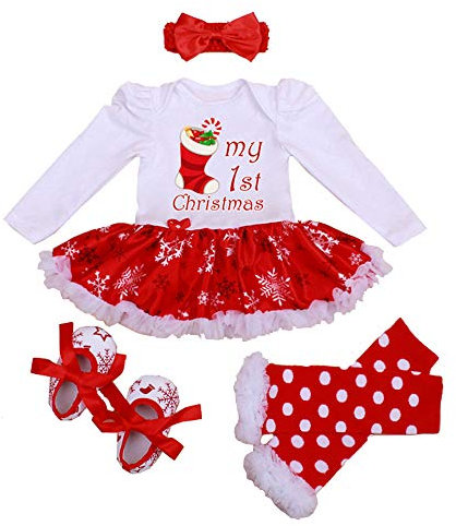 Winmany Neonate Pagliaccetto di Natale Tutu Vestito Fascia Scaldamuscoli Scarpe Set (Scarpe di Natale, 3-6 Mesi)