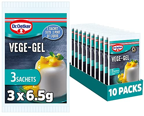 Dr. Oetker Vege-Gel Sachet - Vegetarian and Vegan Substitute for Gelatine, Baking Ingredients, Setting Agent for Jelly, Custards, Fillings, Multicoloured,195 g, Pack of 10x (3x6.5g)