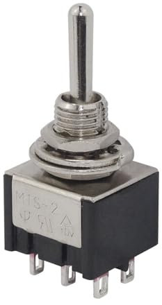 WITTKOWARE MTS-203-A1 Miniatur Kippschalter mit 6mm Einbaudurchmesser, runder Metallhebel, 3A/250V, 2-polig, EIN-AUS-EIN