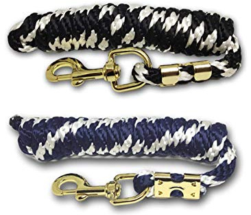 Pferdelinis Führstrick für Pferd - Anbindestrick in verschiedenen stylischen Designs, Führleine, Anbindeseil Pony, Esel, Ziege (1x Blau + 1x Schwarz)