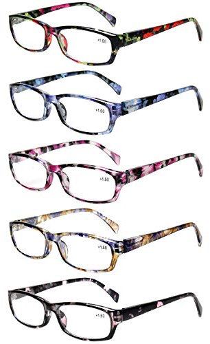 5-Pack Reading Glasses Women Spring Hinge Pattern Design Glasses for Reading(+2.00, 5 Mix Color)
