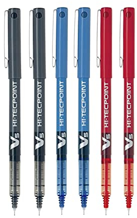 Pilot BX V5 Surtido Hi-Tecpoint Bolígrafo extra fino Punta de punta de 0,5 mm Línea de 0.3 mm de ancho (paquete de 6) 2 Azul '+ 2 Negro + 2 Rojo
