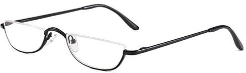 KoKoBin Unisex Lesehilfe Half Moon Halbrandrahmen aus Metall Federscharnier ultradünne Lesebrille(Schwarz，+1.5