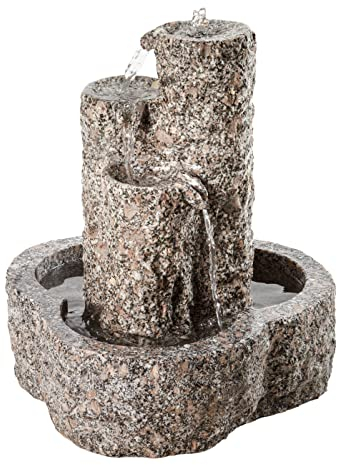 Dehner Gartenbrunnen Heidelberg mit LED Beleuchtung, warmweiß, Ø 50 cm, Höhe 55 cm, Granit, grau
