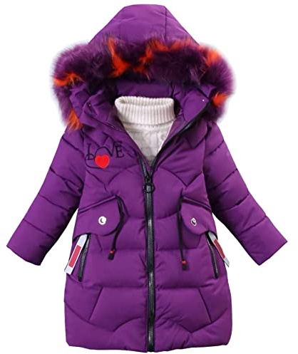 Yfpico - Piumino per bambina, cappotto imbottito con cappuccio e pelliccia, giacca invernale da ragazza, giacca spessa calda, antivento
