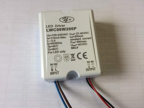 Yunda LED Driver IP54 8W 27-40V 200mA LWC08W200P Trafo Power Supply PA137